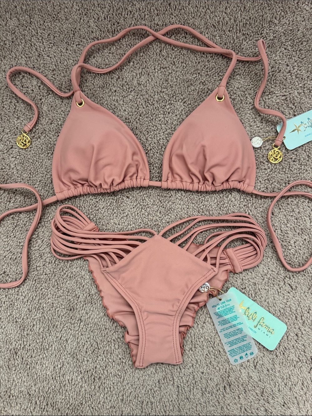 Luli Fama Seamless Triangle Top And Strappy Brazilian Bottom Bikini Size S/XS